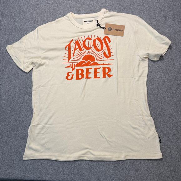 Woman's Pyknic Tacos and Beer Ivory and Orange Tee Shirt Size XL NEW - Picture 2 of 8